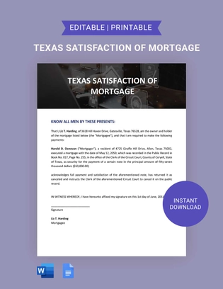 Texas Satisfaction Of Mortgage Template