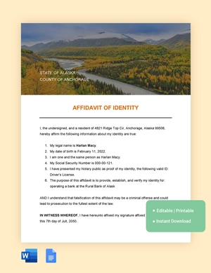 Alaska Affidavit Of Identity Template