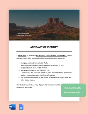 Arizona Affidavit Of Identity Template