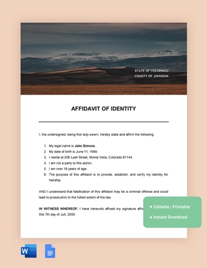 Colorado Affidavit Of Identity Template