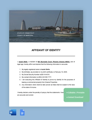 Connecticut Affidavit Of Identity Template