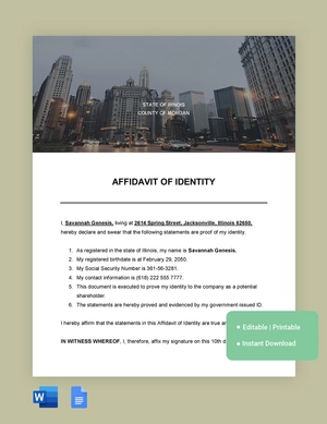 Illinois Affidavit Of Identity Template