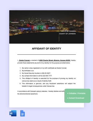 Kansas Affidavit Of Identity Template
