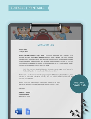 Idaho Mechanics Lien Template