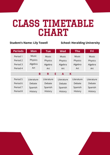 Class Timetable Chart
