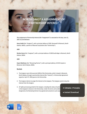 North Dakota Assignment Of Partnership Interest Template