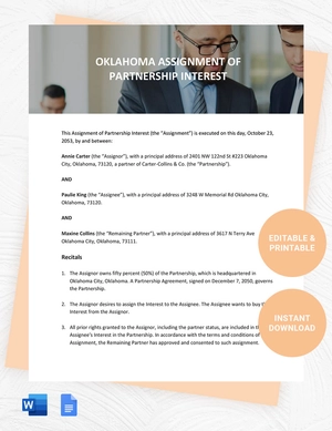 Oklahoma Assignment Of Partnership Interest Template