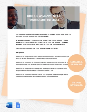 Oregon Assignment Of Partnership Interest Template