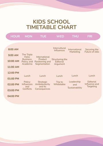 Business School Timetable Chart Template