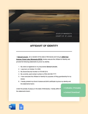 Minnesota Affidavit Of Identity Template