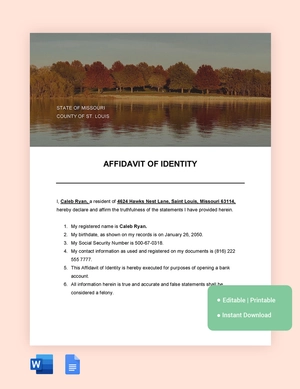 Missouri Affidavit Of Identity Template