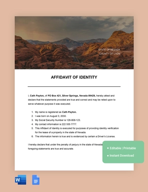 Nevada Affidavit Of Identity Template