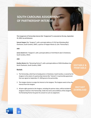 South Carolina Assignment Of Partnership Interest Template
