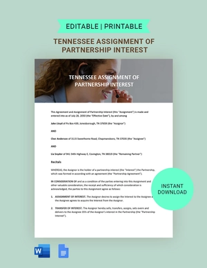 Tennessee Assignment Of Partnership Interest Template