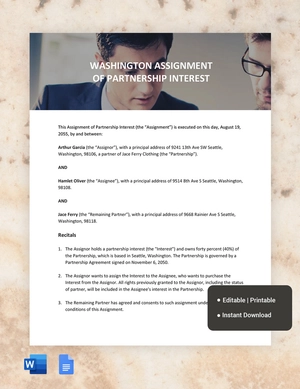 Washington Assignment Of Partnership Interest Template