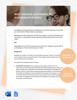 West Virginia Assignment Of Partnership Interest Template
