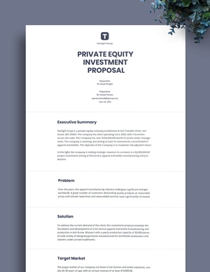 Private Equity Investment Proposal Template Private Equity Investment Proposal Template