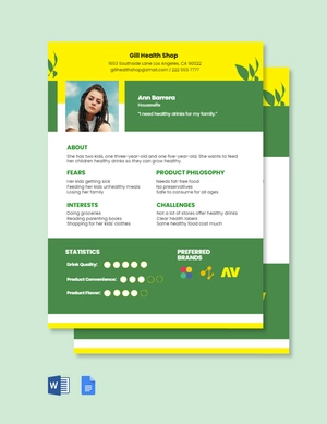 Health Conscious Customer Persona Template