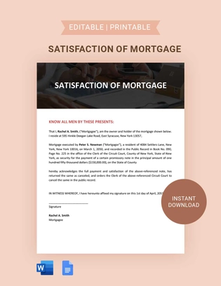 Blank Satisfaction Of Mortgage Template
