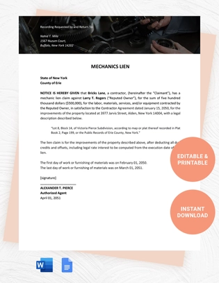 New York Mechanics Lien Template