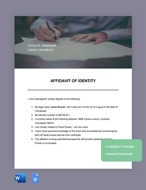 Tennessee Affidavit Of Identity Template