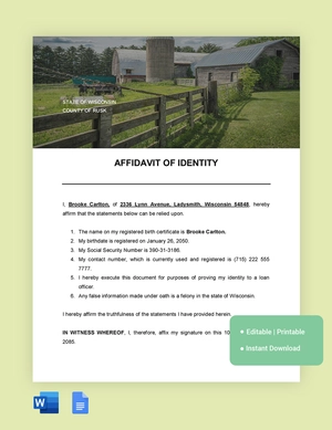 Wisconsin Affidavit Of Identity Template