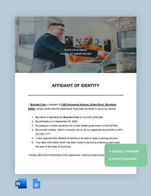 Wyoming Affidavit Of Identity Template