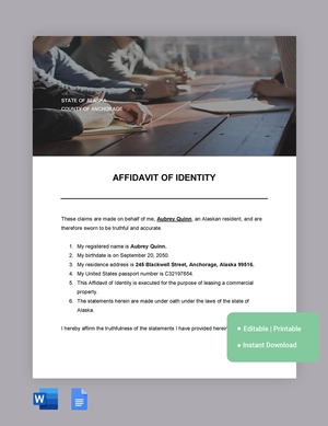 Sample Affidavit Of Identity Template