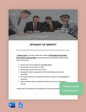 Affidavit Of Identity Template Format