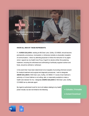 Colorado Medical Power Of Attorney Template