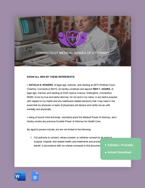 Connecticut Medical Power Of Attorney Template