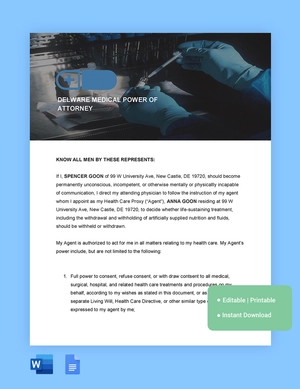 Delaware Medical Power Of Attorney Template
