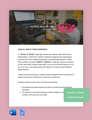 Florida Medical Power Of Attorney Template