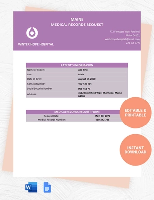 Maine Medical Records Request Template