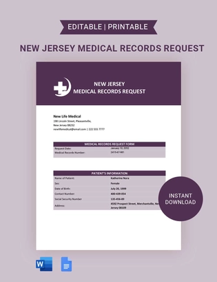 New Jersey Medical Records Request Template
