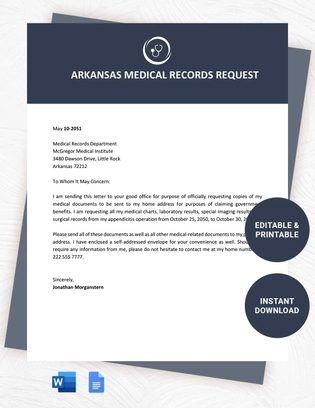 Arkansas Medical Records Request Template