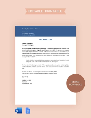 Washington Mechanics Lien Template
