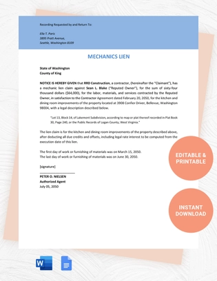 Generic Mechanics Lien Template