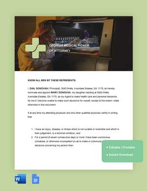 Georgia Medical Power Of Attorney Template