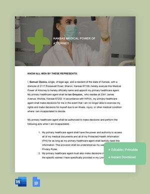 Kansas Medical Power Of Attorney Template