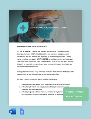 Kentucky Medical Power Of Attorney Template