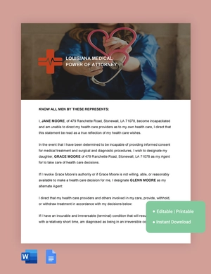 Louisiana Medical Power Of Attorney Template