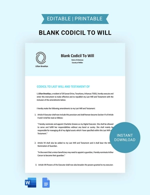 Blank Codicil To Will Template