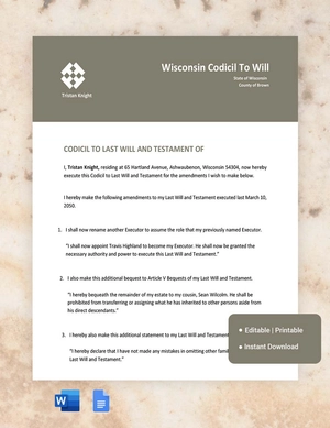 Wisconsin Codicil To Will Template