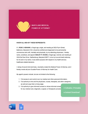 Maryland Medical Power Of Attorney Template