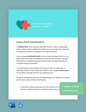 Massachusetts Medical Power Of Attorney Template