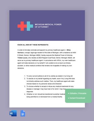 Michigan Medical Power Of Attorney Template