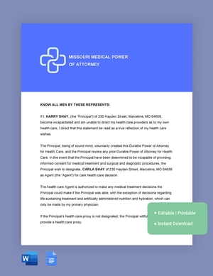 Missouri Medical Power Of Attorney Template