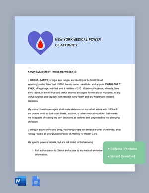 New York Medical Power Of Attorney Template