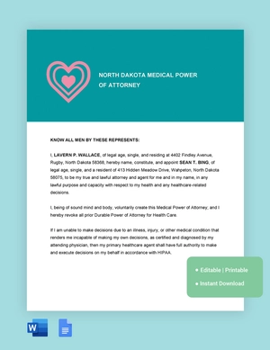 North Dakota Medical Power Of Attorney Template